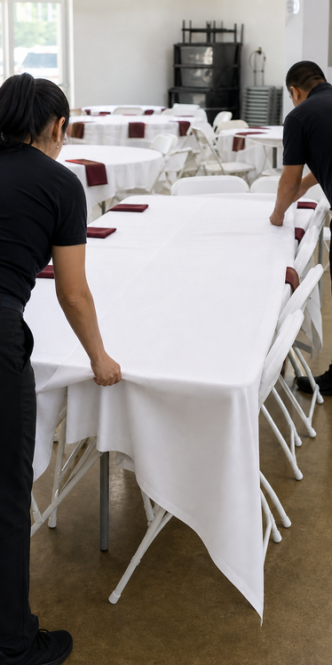 Professional table and linen preparation